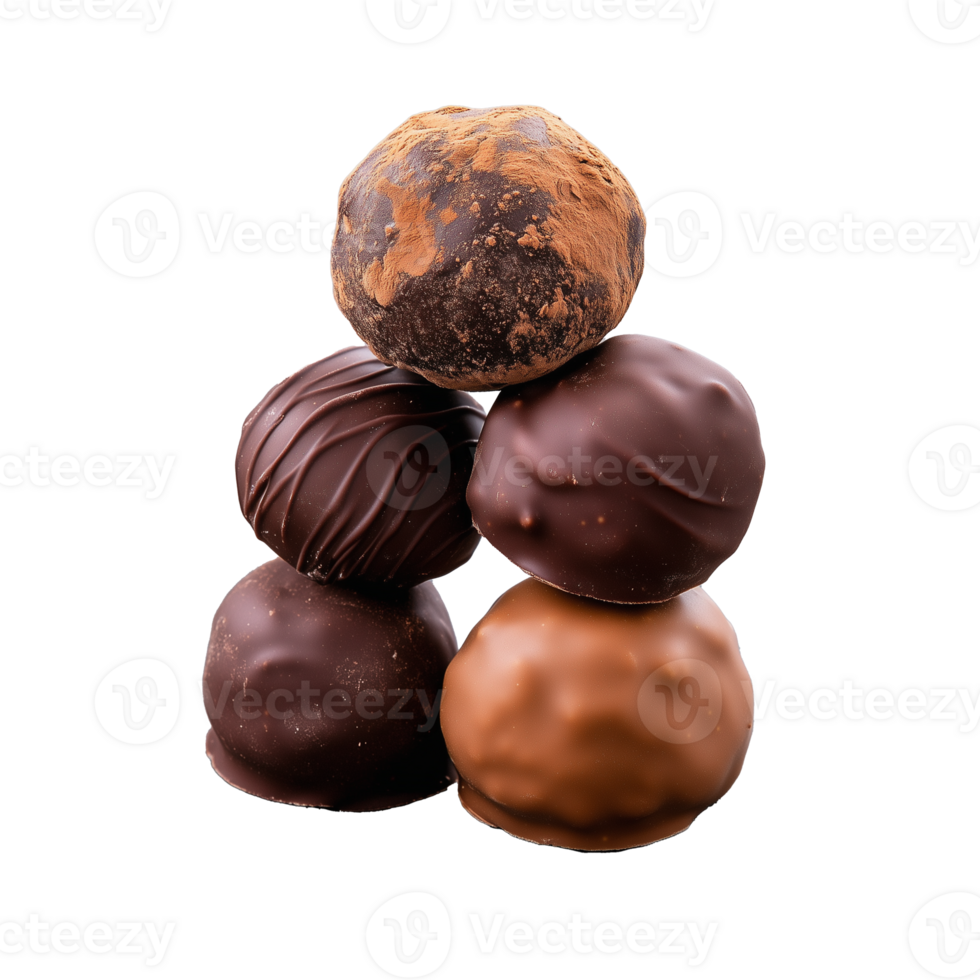 Assortment of chocolate truffles on transparent background png