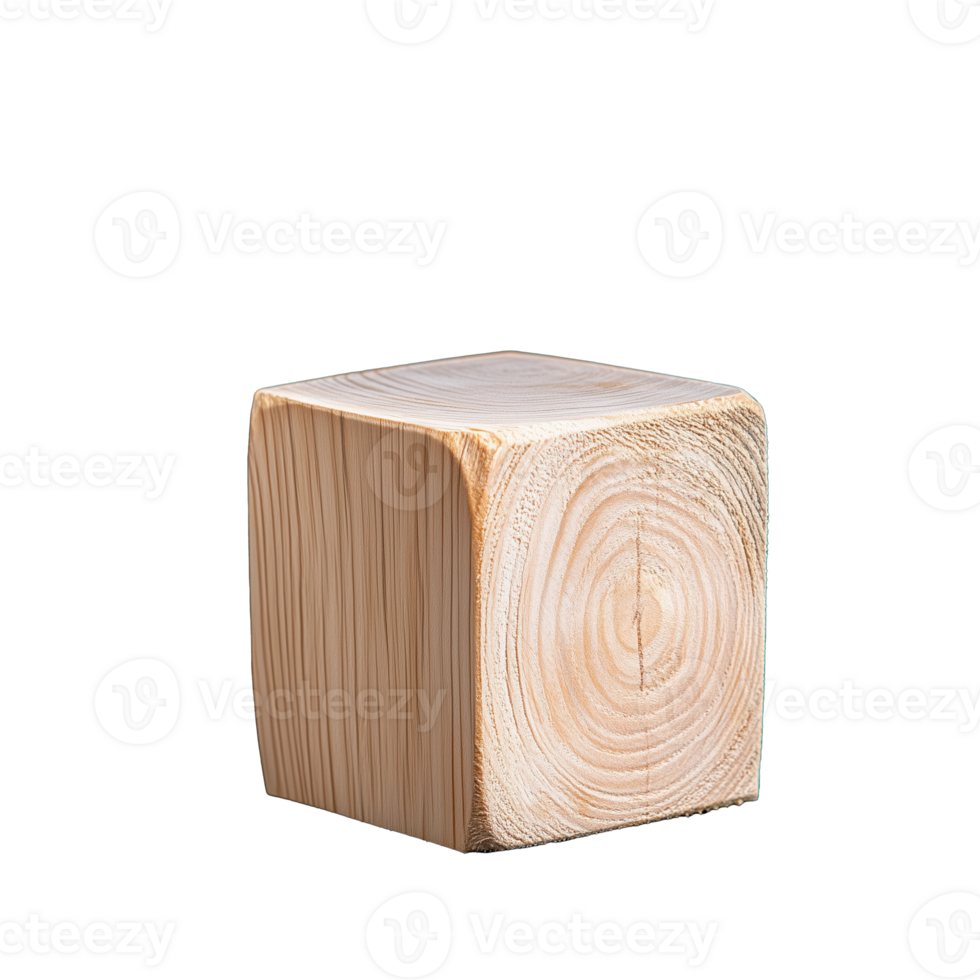 Light wooden block with grain texture on transparent background png