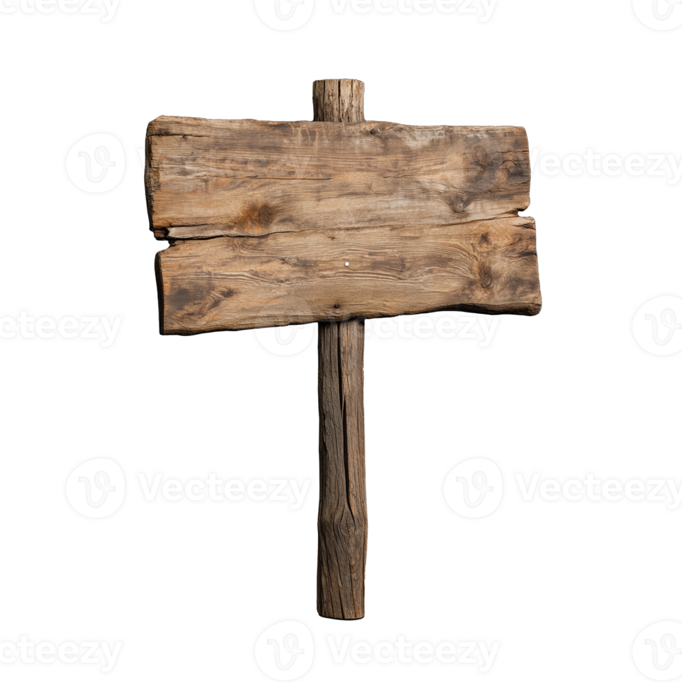Wooden signpost with blank sign on transparent background png