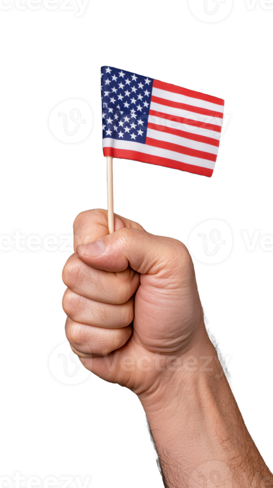 Hand holding American flag on transparent background png