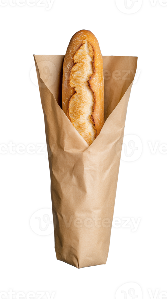 French baguette in brown paper bag on transparent background png