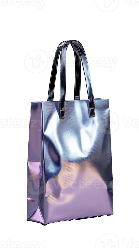 Holographic black shopping bag on transparent background png