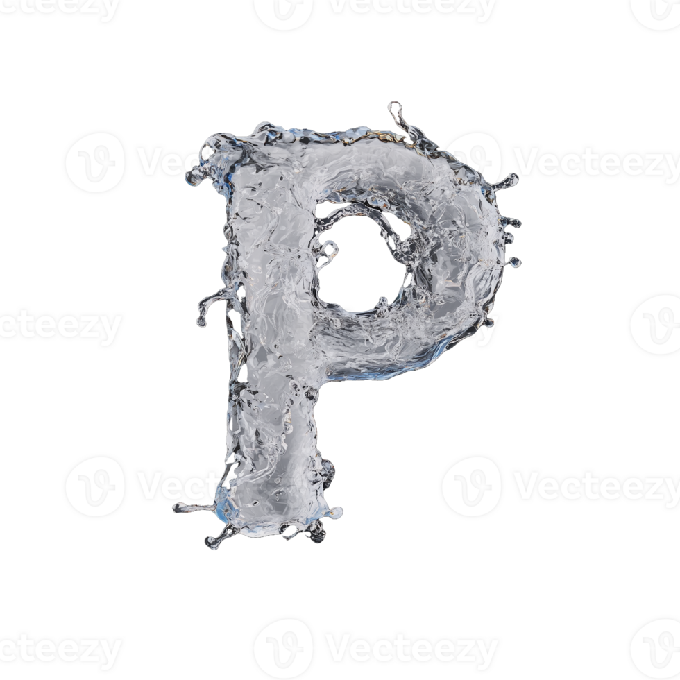 3D letter P with water splash effect on transparent background png