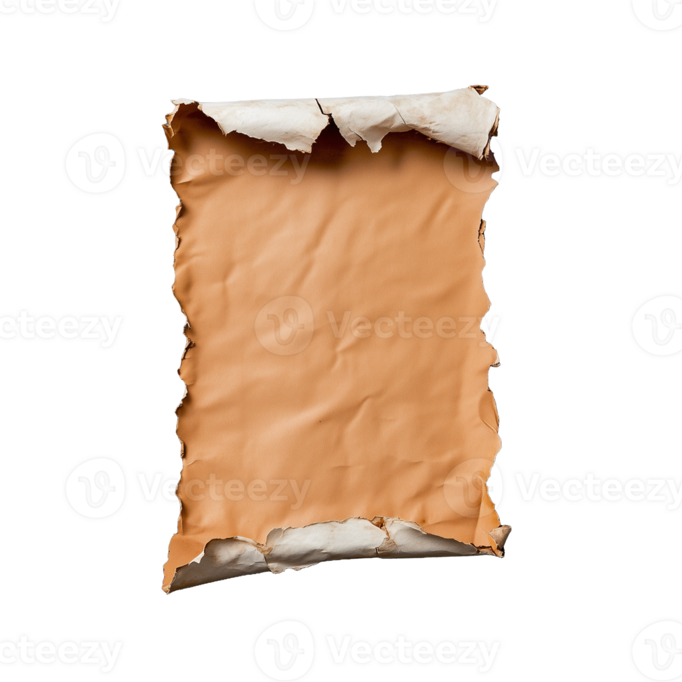 Old brown paper sheet with ripped edges on transparent background png