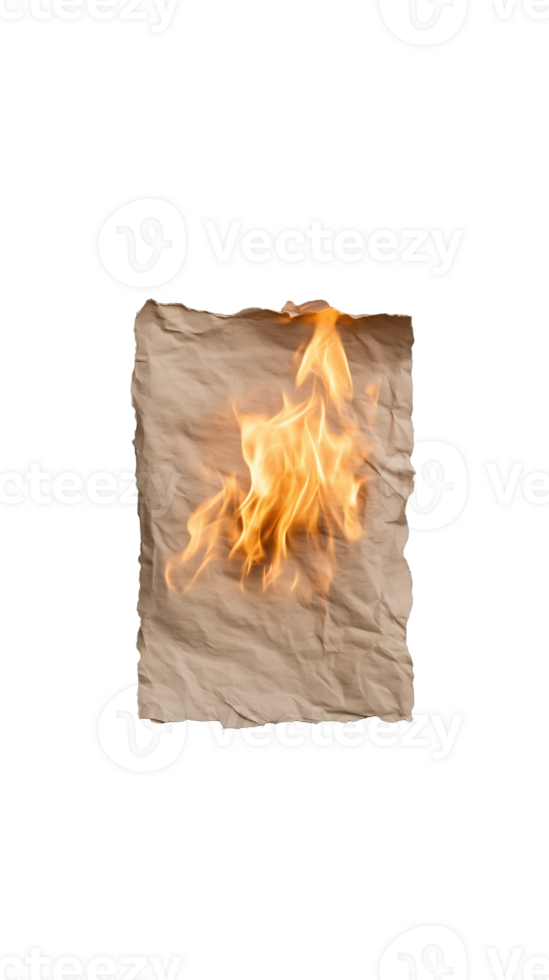 Parchment paper with burning edge on transparent background png