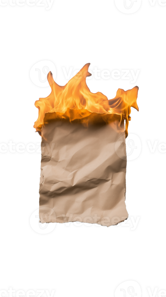 Burning parchment paper with flames on transparent background png