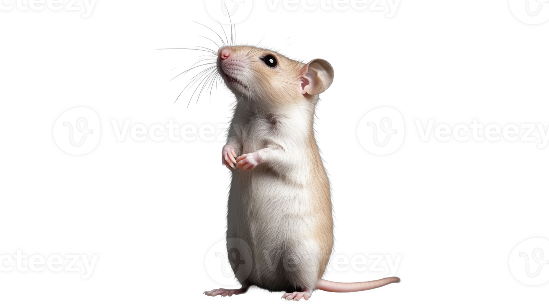 White mouse standing with raised paws on transparent background png