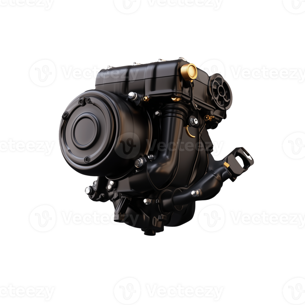 Motorcycle engine with black components on transparent background png