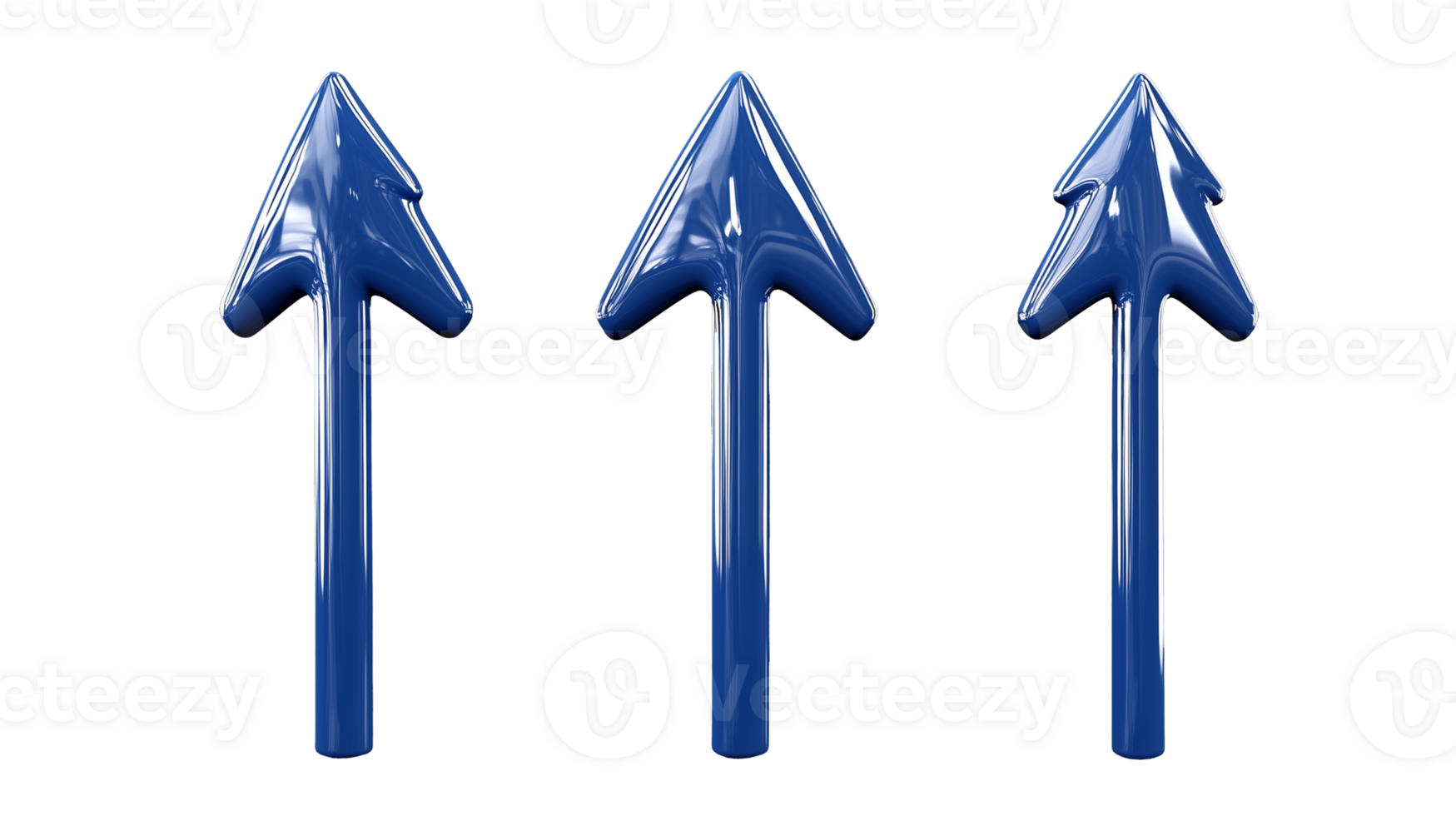 Set of three blue arrows pointing up on transparent background png