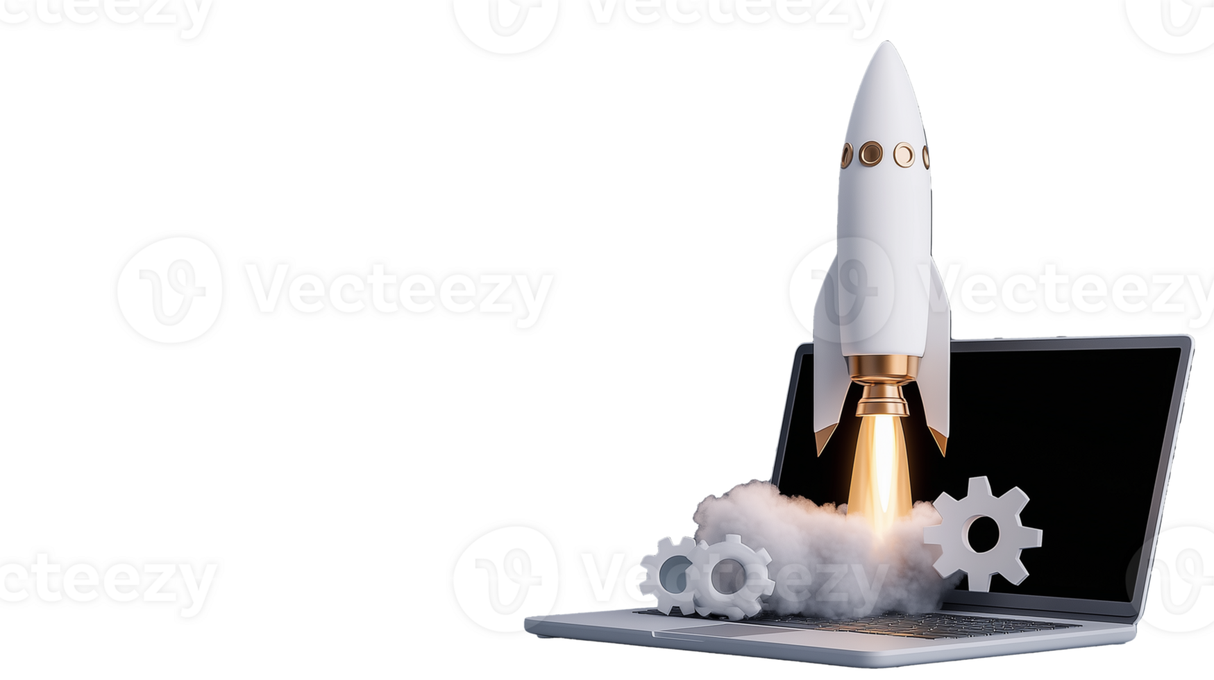 Rocket launching from laptop screen on transparent background png