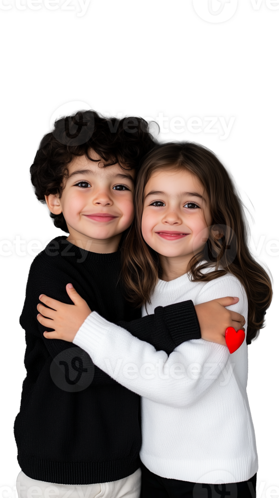 Two children embracing on transparent background png