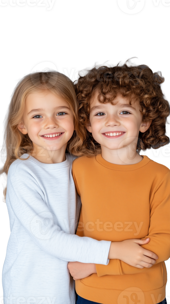 Smiling children hugging on transparent background png
