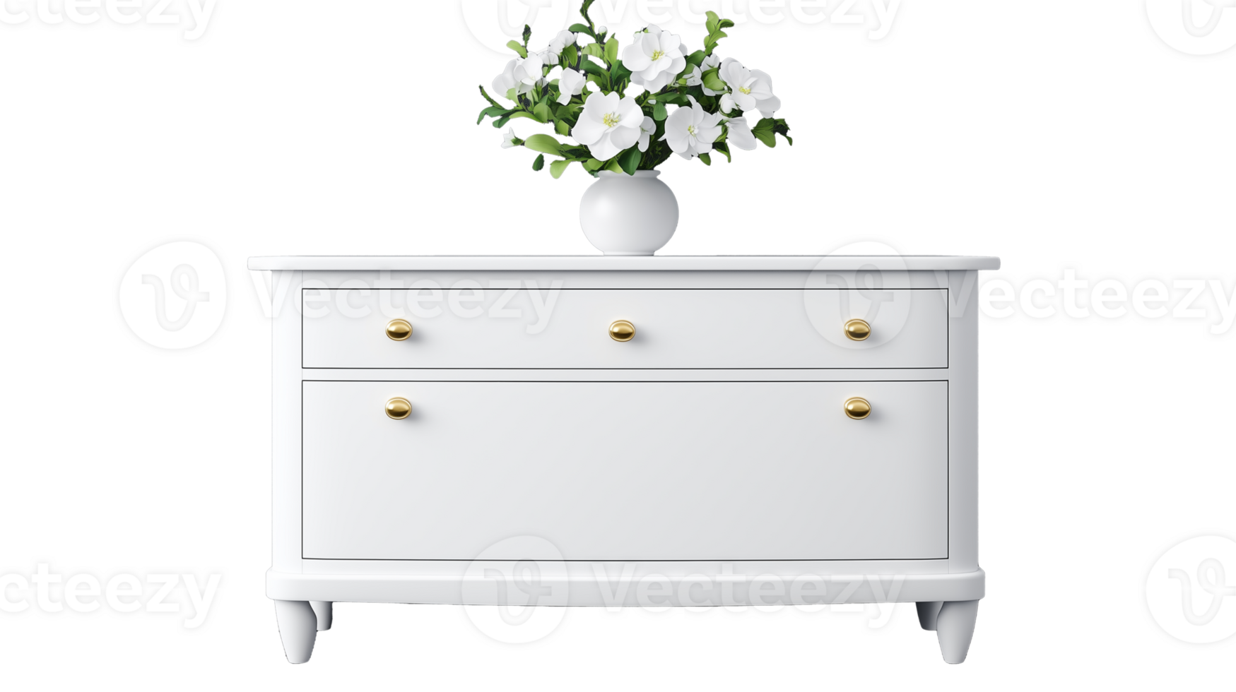 White dresser with floral decor on transparent background png