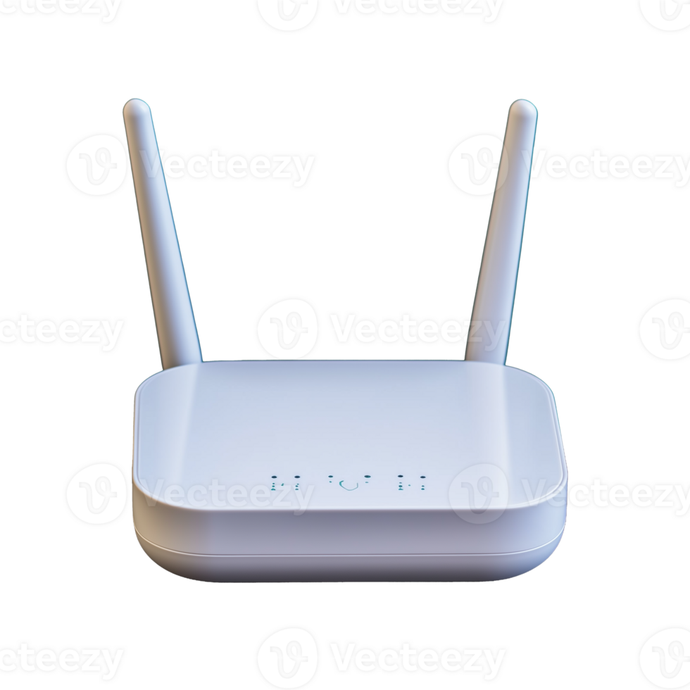 Modern white router with two antennas on transparent background png