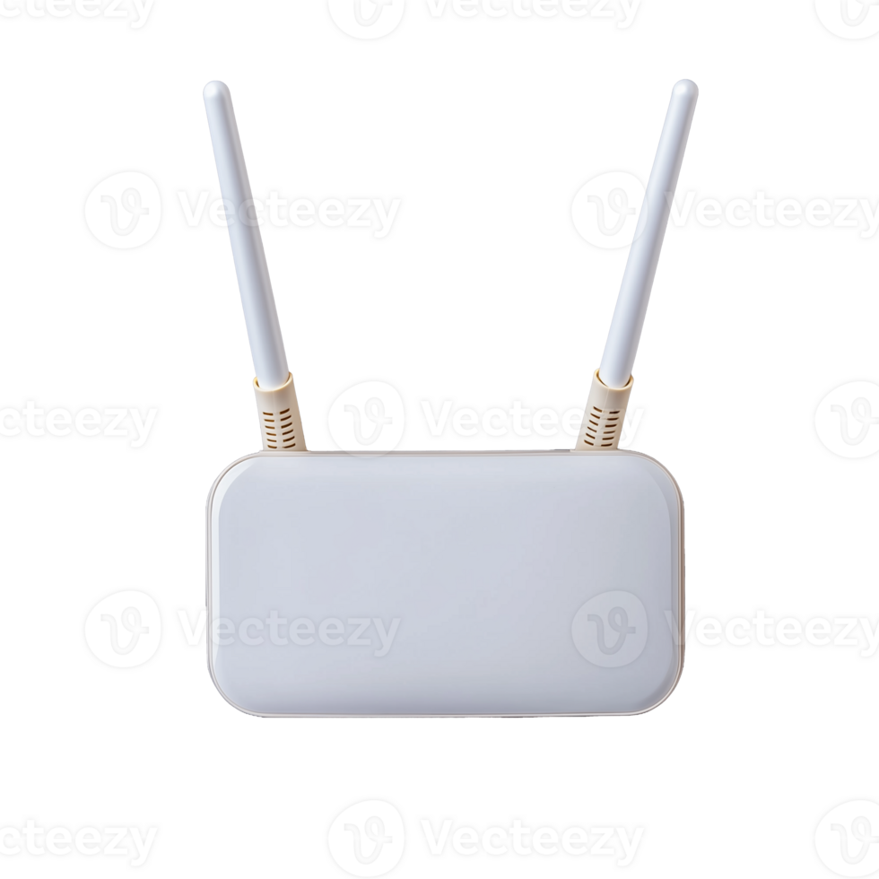 White Wi-Fi router with antennas on transparent background png