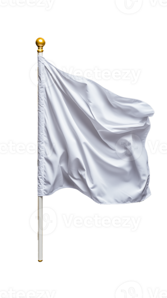 White flag waving on gold-tipped pole on transparent background png