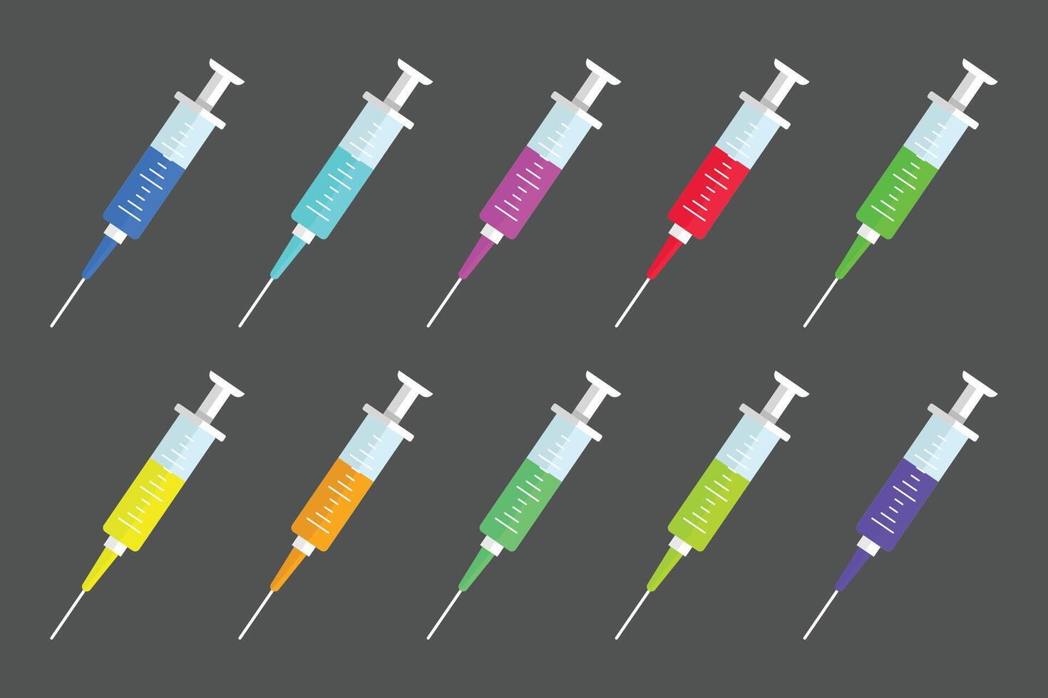 set of syringes. syringes with different colors of liquid vector