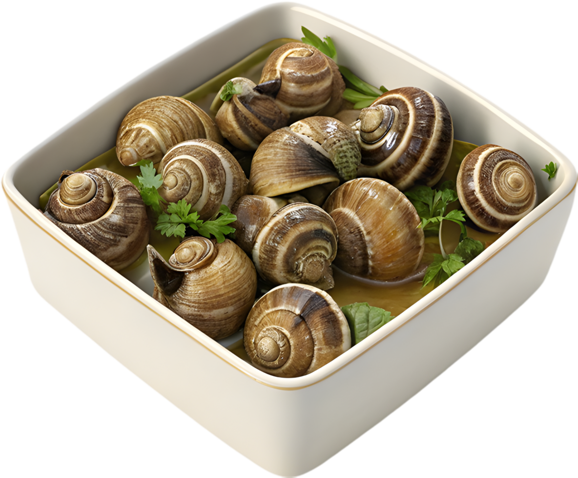Deliciously Prepared Escargot Served in Elegant Shells. . png