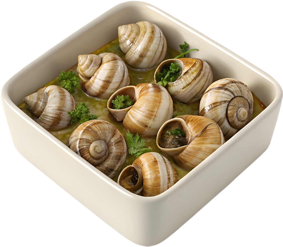 Traditional French Escargot Topped with Melted Garlic Butter. . png