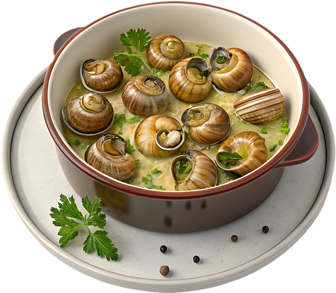 Gourmet Escargot Served in Shells for Classic Presentation. . png