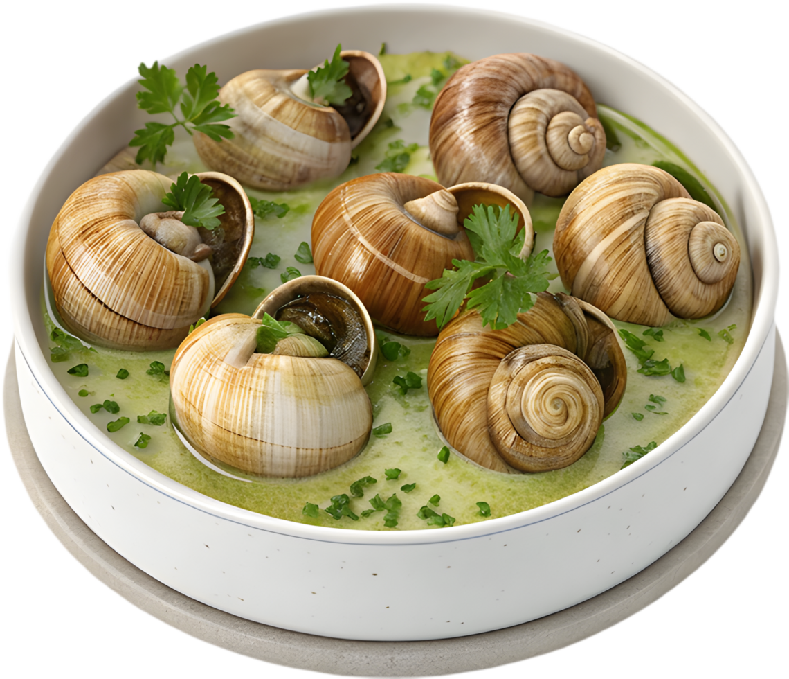Elegant Escargot Platter Garnished with Fresh Parsley Sprigs. . png