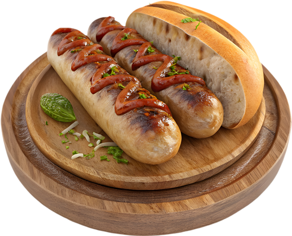 Crispy Bratwurst in Soft Bun - Appetizing Food Art. . png