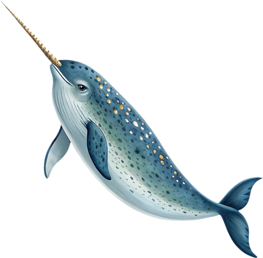 Narwhal Watercolor Clipart Enhances Designs with Whimsical Ocean Style. . png