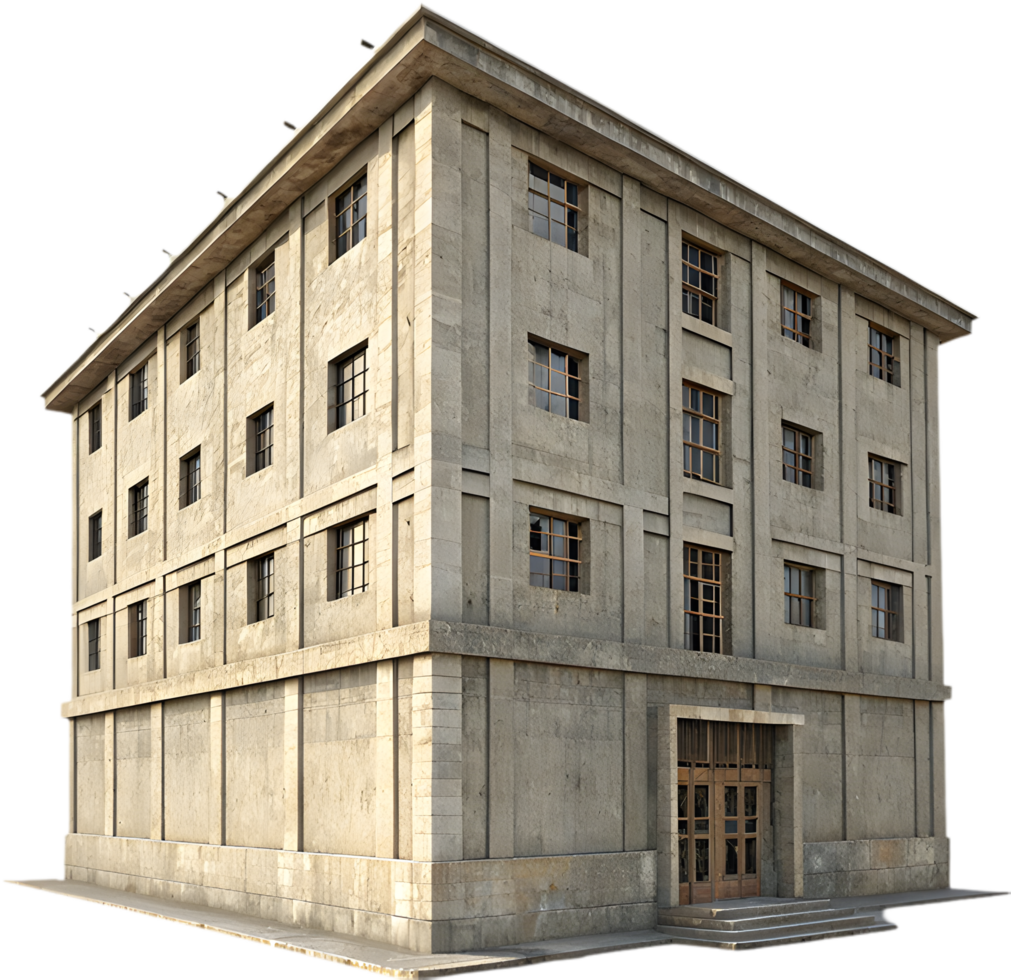 Sleek Architectural Clipart of Raw Concrete Building with Minimalist Style. . png