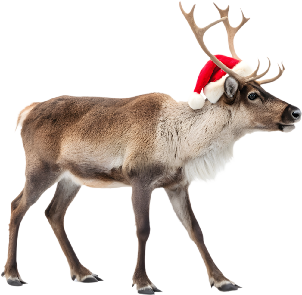 Festive Reindeer Clipart in Santa Hat for Holiday Designs. . png
