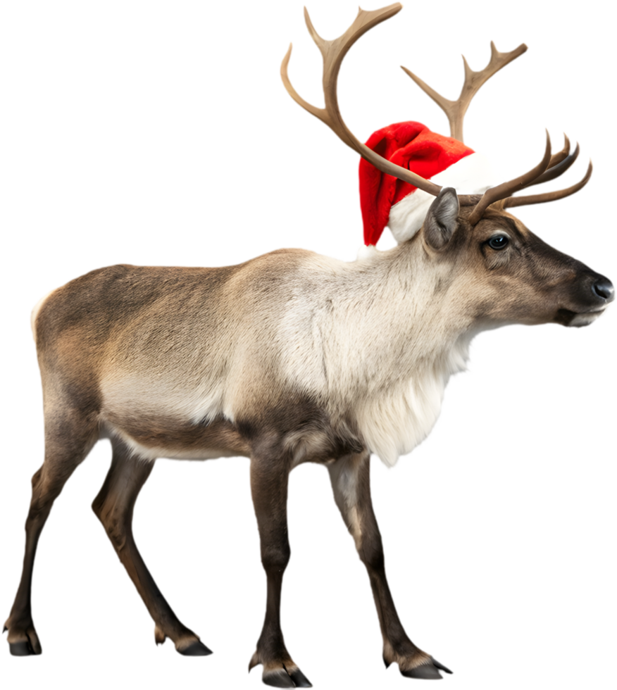 Reindeer Wearing Santa Hat Clipart Spreads Festive Holiday Cheer. . png