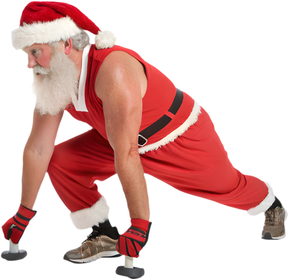 Santa Working Out to Get Fit for Christmas Clipart. . png