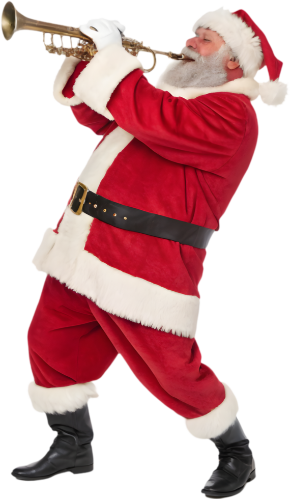Santa Playing Cheerful Tunes on Wind Instrument Clipart. . png