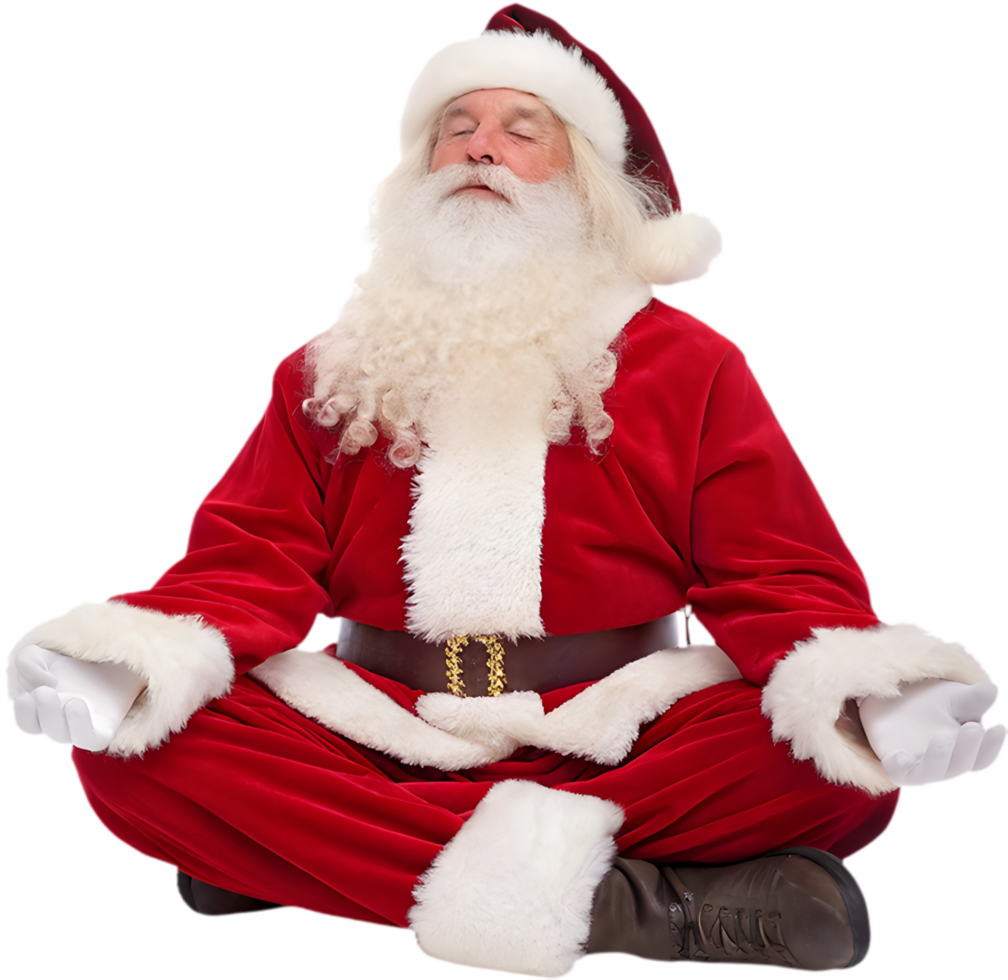 Santa Claus Meditating for Inner Peace and Holiday Calm Clipart. . png
