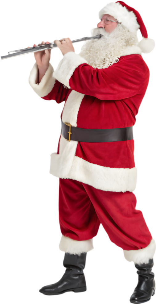Santa Spreading Holiday Cheer Playing Wind Instrument Clipart. . png