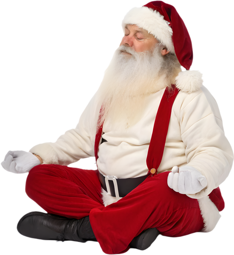Santa Claus Meditating to Embrace Holiday Peace Clipart. . png