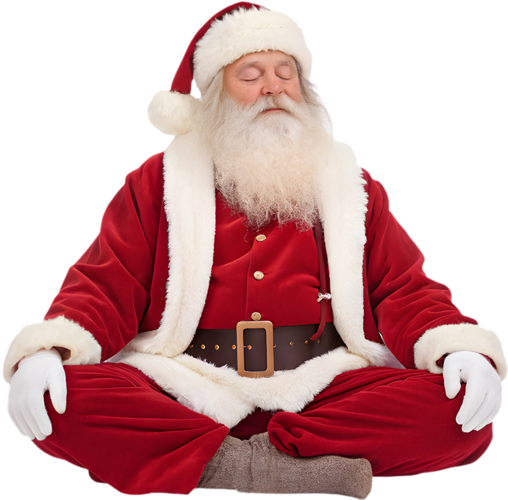 Santa Claus Meditating for Holiday Peace and Mindfulness Clipart. . png