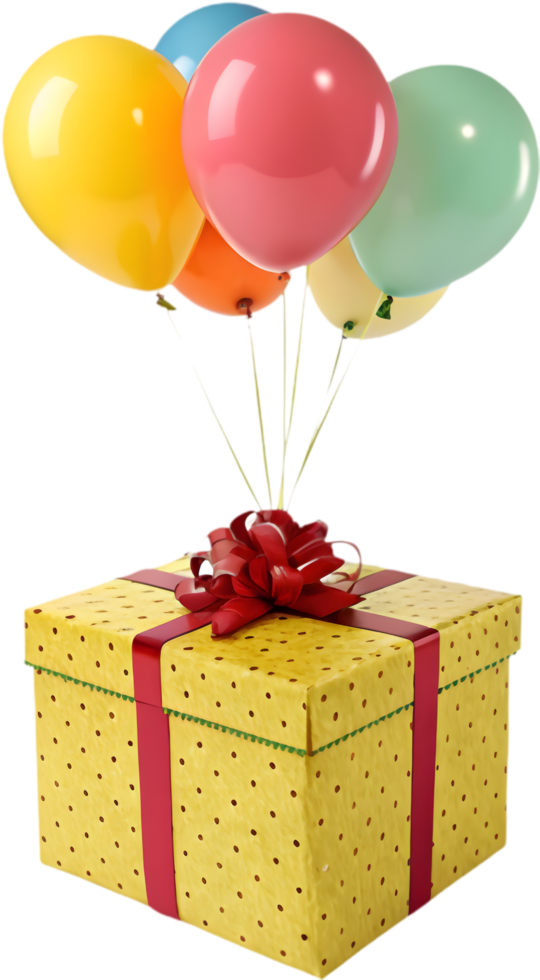Elegant Gift Box Clipart with Balloons for Festive Graphics. . png
