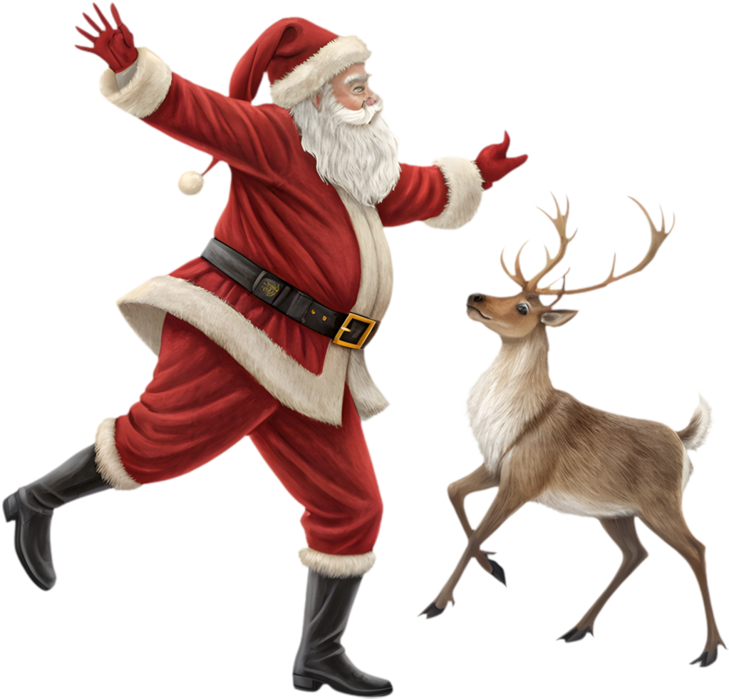 Playful Santa Claus Clipart Petting Reindeer for Joyful Festivities. . png