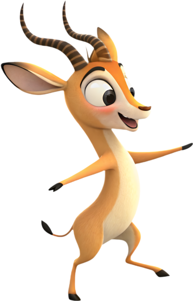 Playful Cartoon Antelope Dancing Joyfully for Holiday Invitations. . png