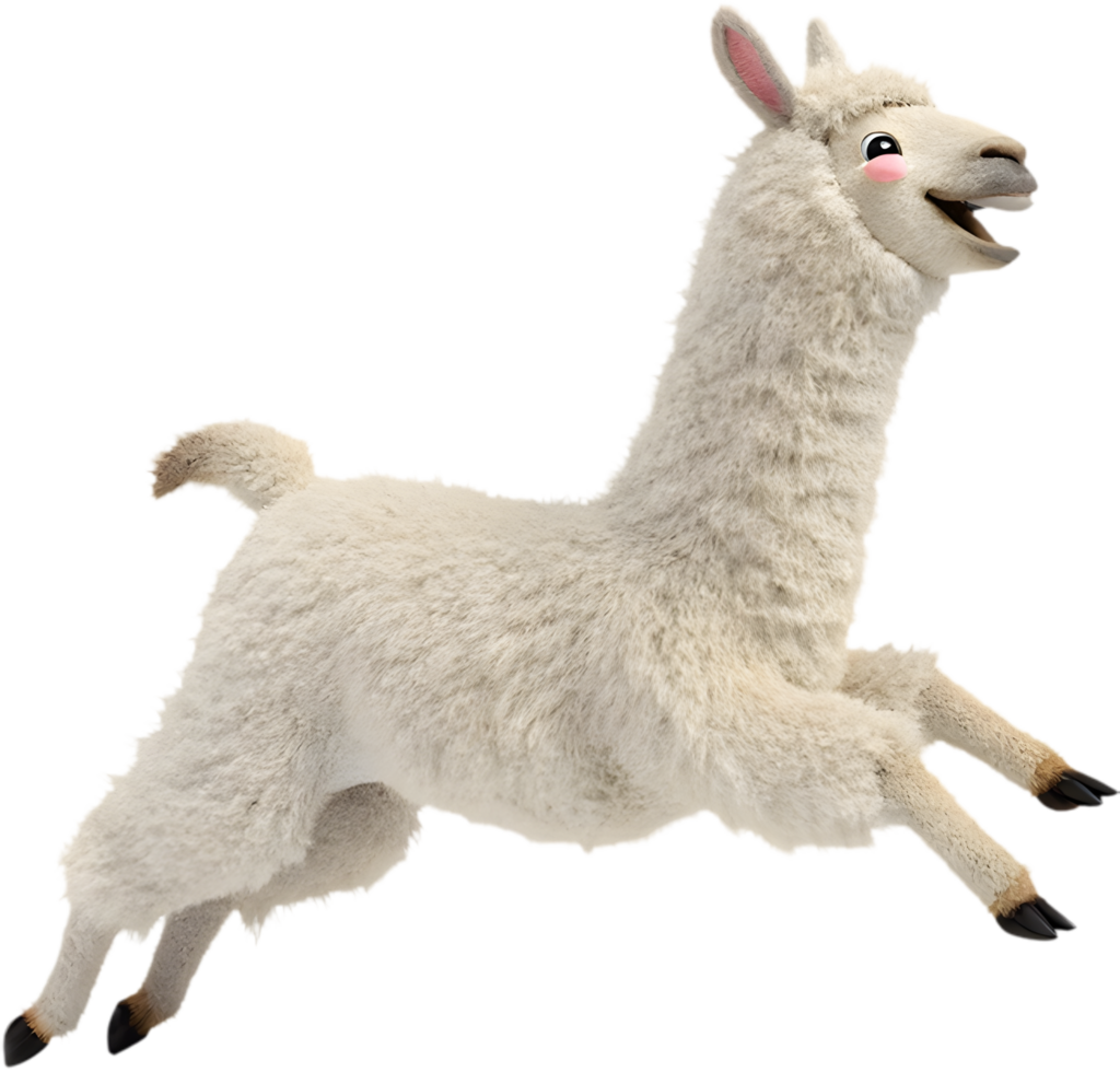 Cute Cartoon Kawaii Llama Running Joyfully Clipart for Spring Designs. . png