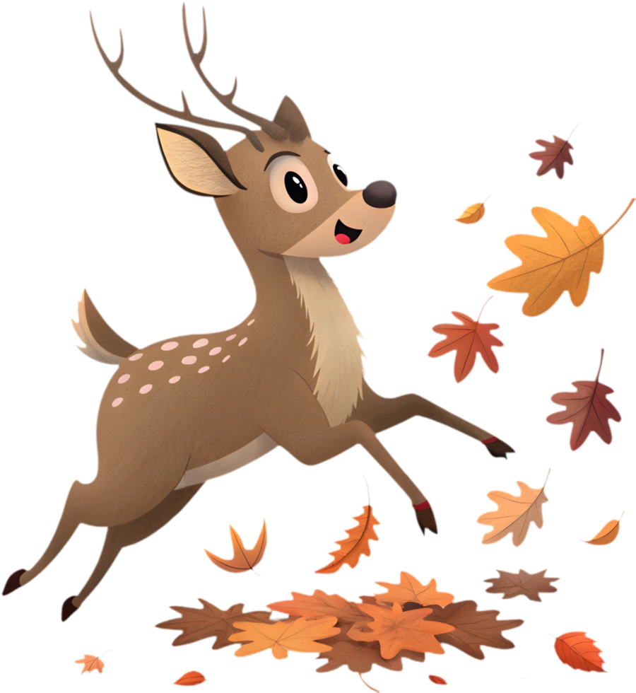 Adorable Cartoon Marsh Deer with Autumn Breeze Clipart. . png