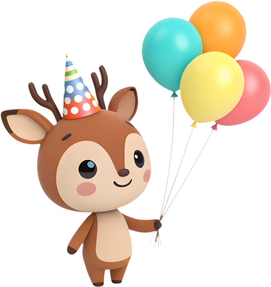 Adorable Marsh Deer with Balloon at Party Clipart. . png