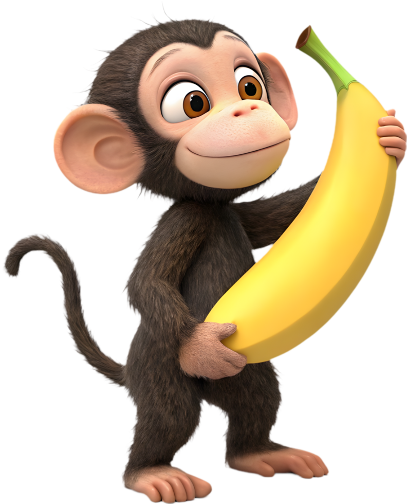 Adorable Monkey with Banana Clipart for Whimsical Art. . png