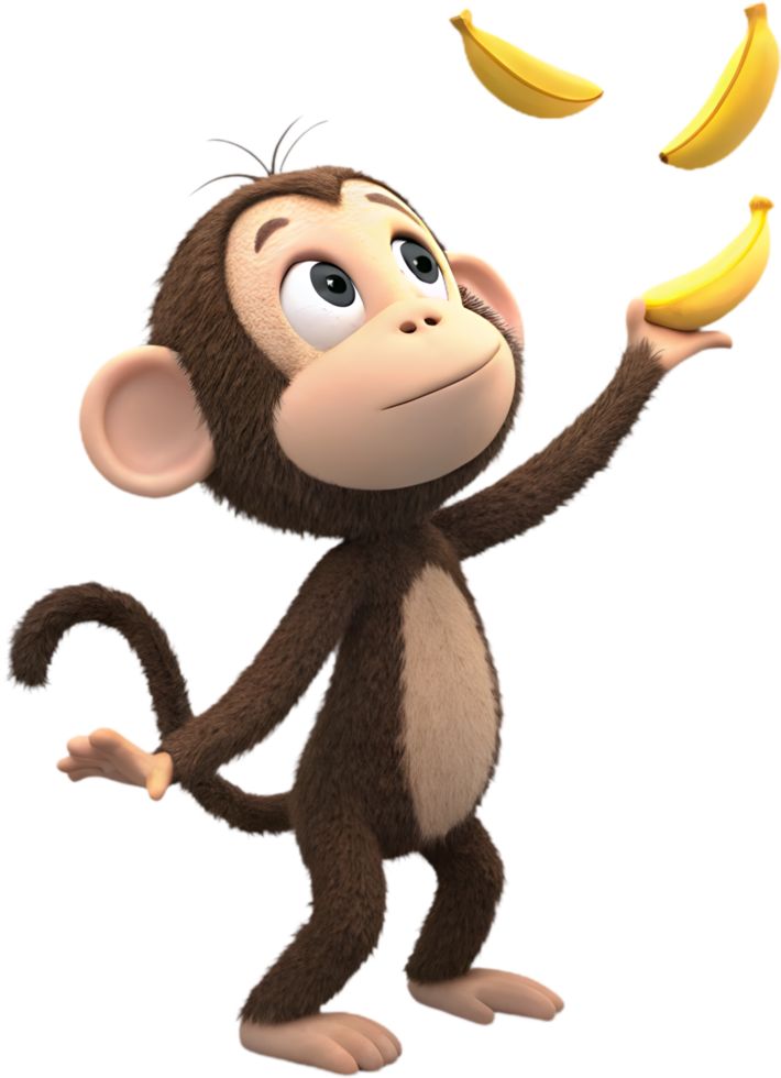 Playful Cartoon Monkey Juggling Fruits with Excitement Clipart. . png