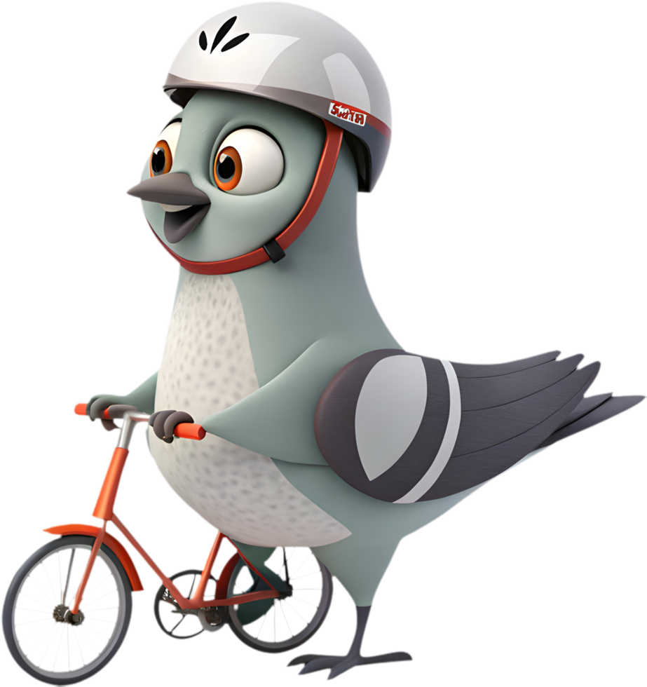Whimsical Pigeon on a Bicycle Clipart. . png