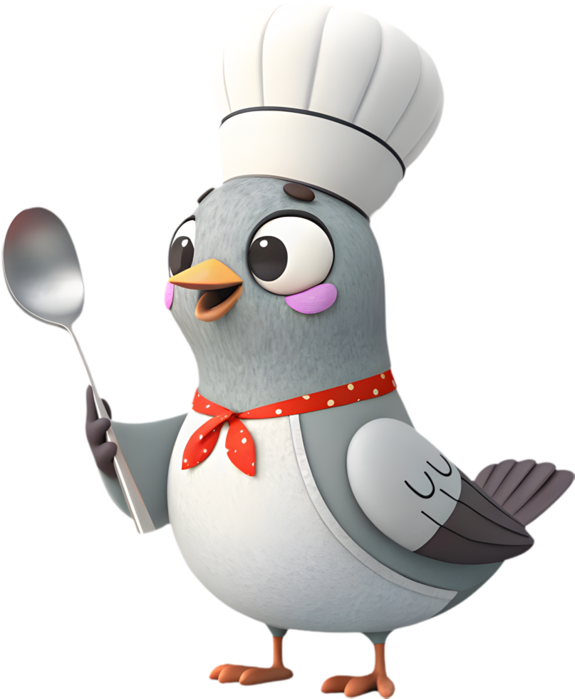 Cartoon Pigeon Dressed as a Culinary Chef Clipart. . png