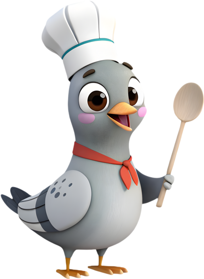 Pigeon Chef Holding Cooking Tools in Clipart. . png