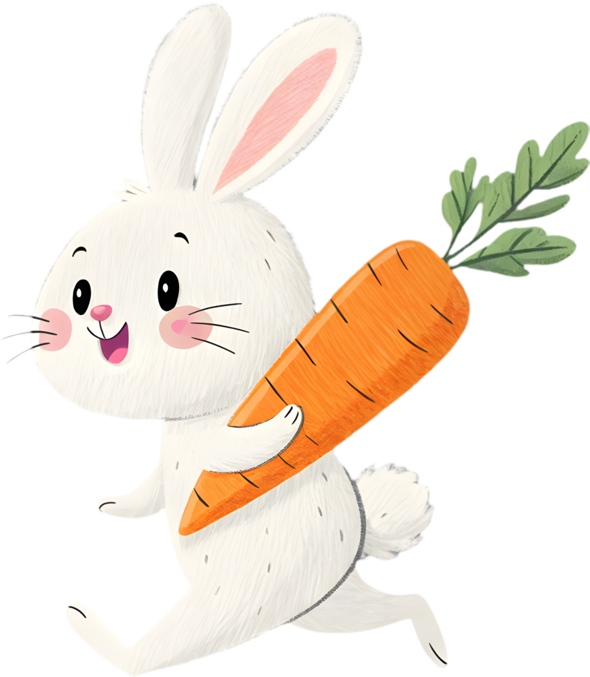 Cartoon rabbit sprinting happily with carrot. . png
