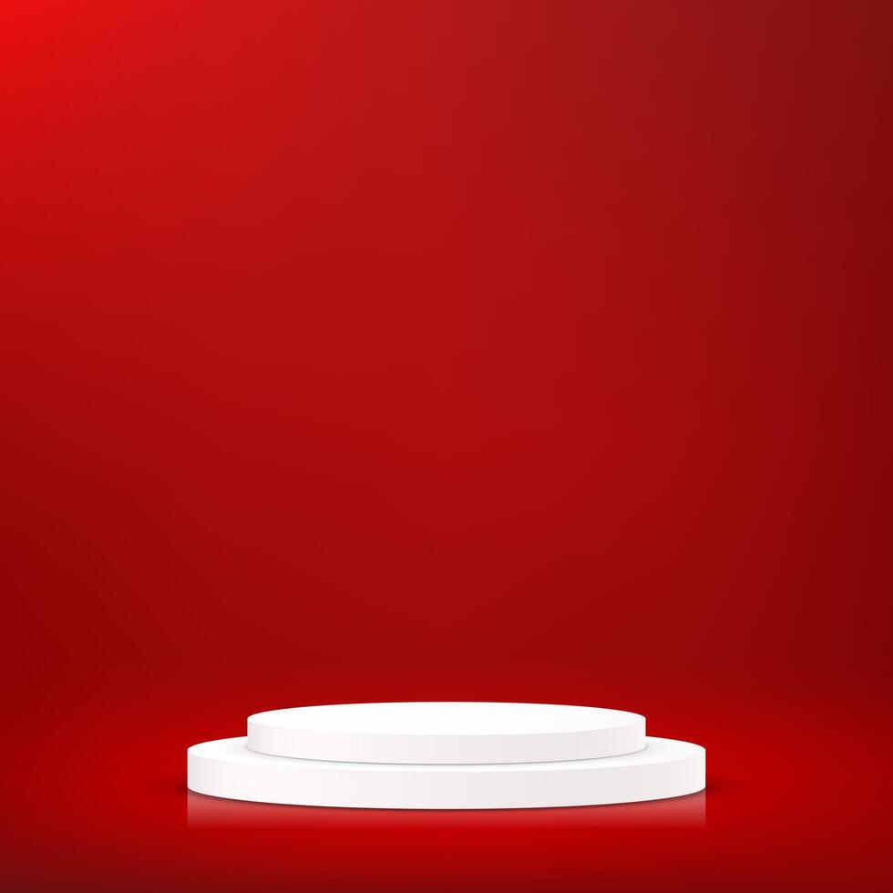 Red background 3d with white podium. 3D abstract studio room with pedestal podium. Space for selling products on the website. illustration. vector