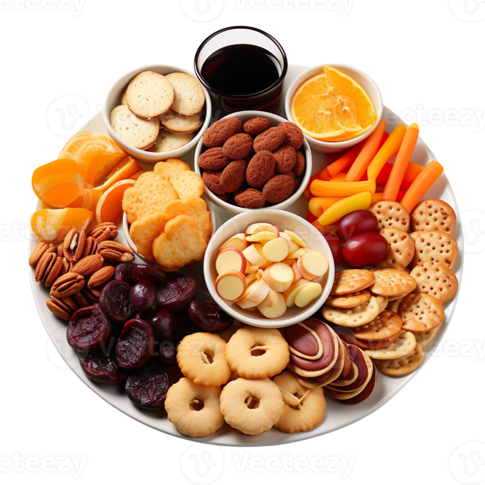 A plate full of delicious snacks isolated on transparent background png